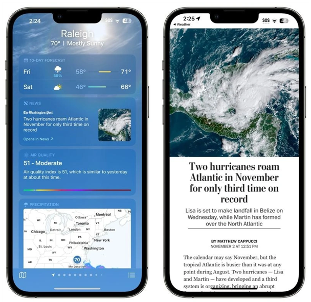 北大镇苹果14维修分享iPhone 14手机如何看天气时顺带看新闻 