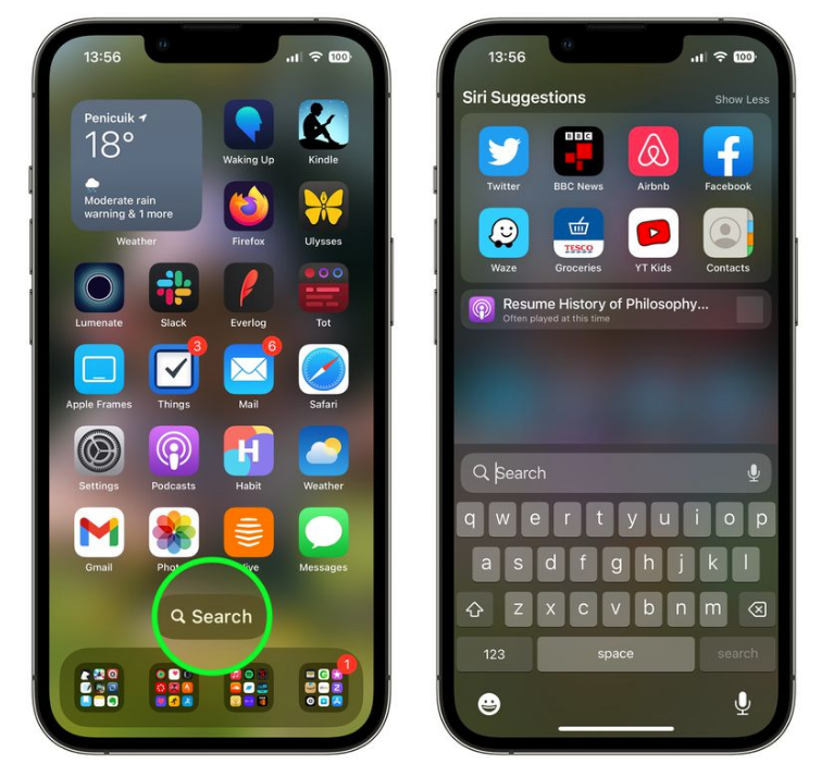 北大镇苹果手机维修分享升级到 iOS 16 后，如何删除主屏幕上的搜索按钮 