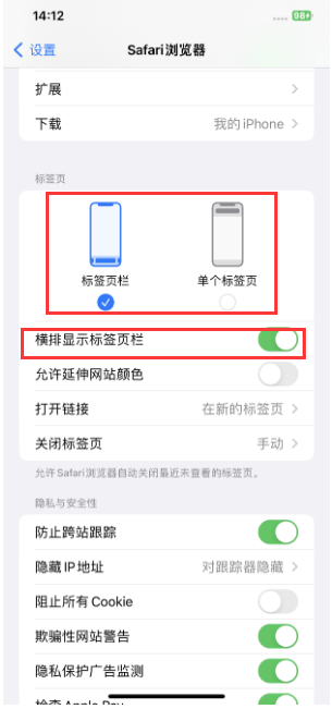 北大镇苹果手机维修分享Safari浏览器如何切换标签栏位置 