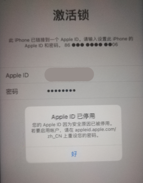 北大镇苹果手机维修分享iPhone 12 出现提示“Apple ID 已停用”怎么办 